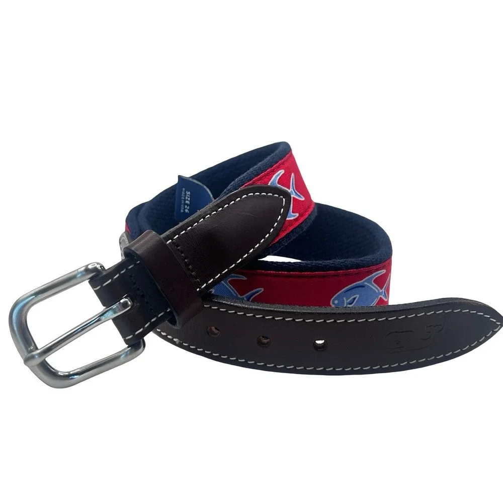 Vineyard Vines Fish Canvas Leather Club Belt Boy's Size 26 USA Preppy Golf